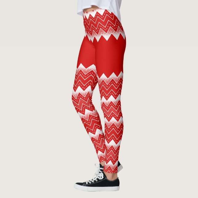 White & Red Chevron Pattern Leggings (Left)