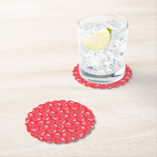 White Red Chic Strawberry Paper Coaster (Insitu)