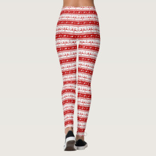 White & Red Christmas Deer and Sleigh Pattern Leggings