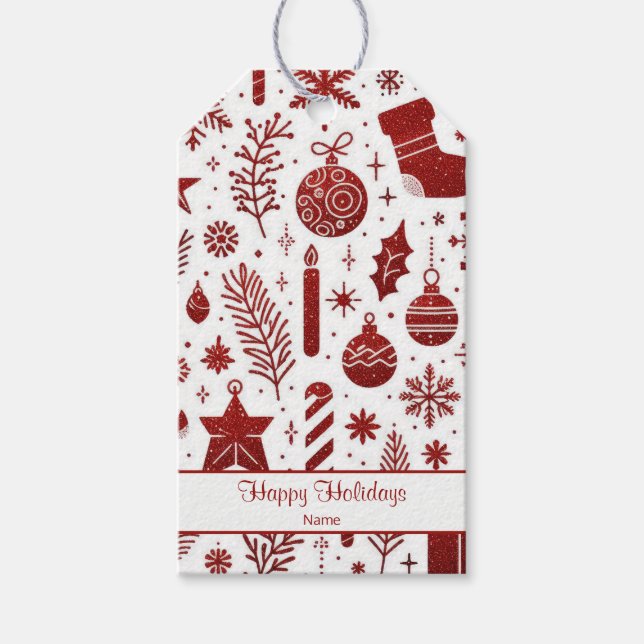 White Red Christmas Holiday Gift Tag (Front)
