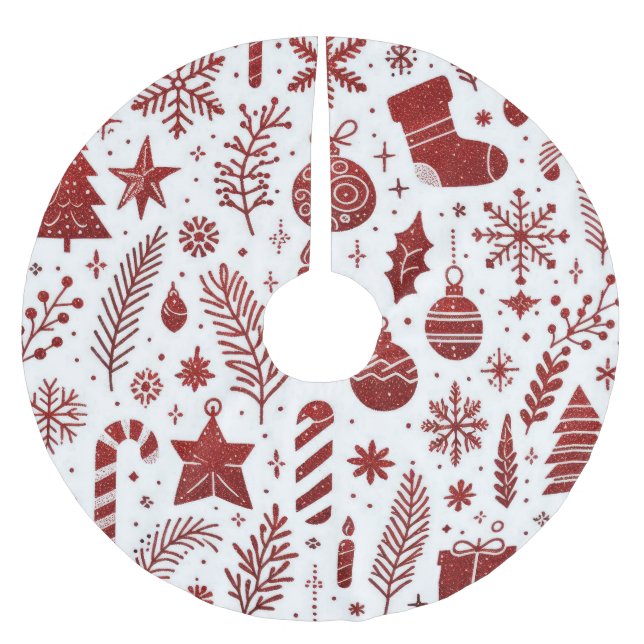 White Red Christmas Holiday Tree Skirt (Front)