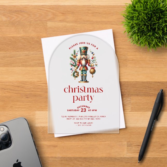 White Red Christmas Nutcracker Christmas Party Acrylic Invitations (Insitu (Invitation Card))