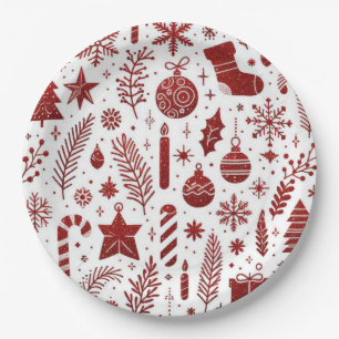 White Red Christmas Paper Plate