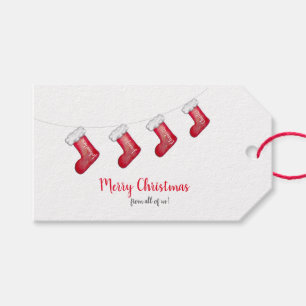 White & red Christmas personalised family stocking Gift Tags