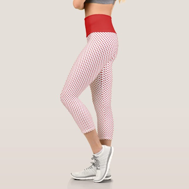 White & Red Christmas Polka Dot Pattern Capri Leggings (Left)