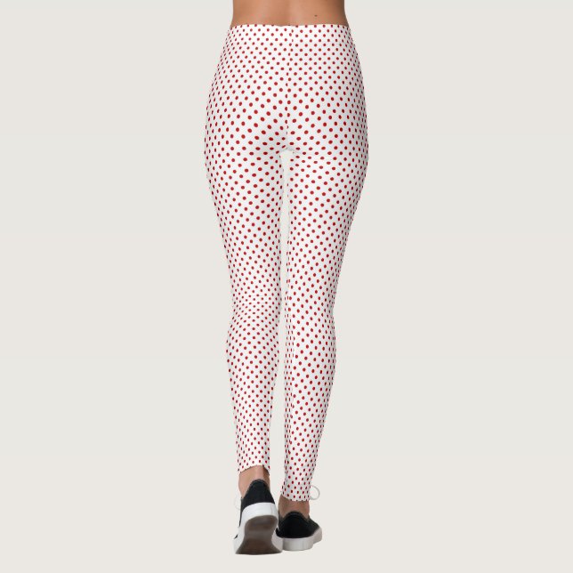 White & Red Christmas Polka Dot Pattern Full Leggings (Back)