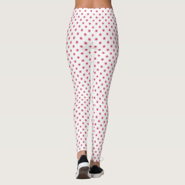 White & Red Christmas Stars Pattern Long Leggings (Back)