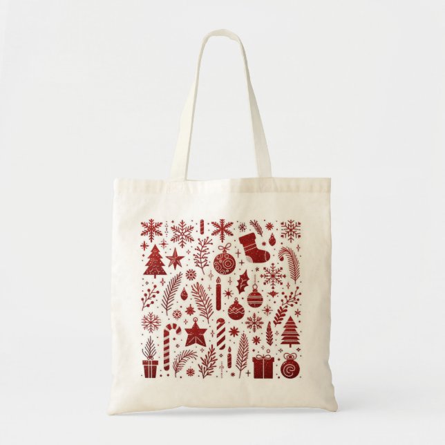 White Red Christmas Tote Bag (Front)