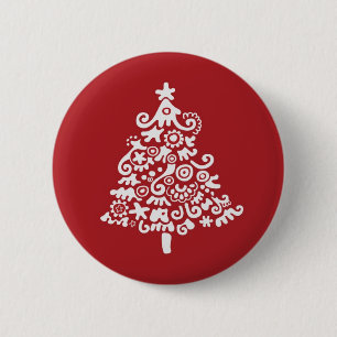 White & Red Christmas Tree 6 Cm Round Badge