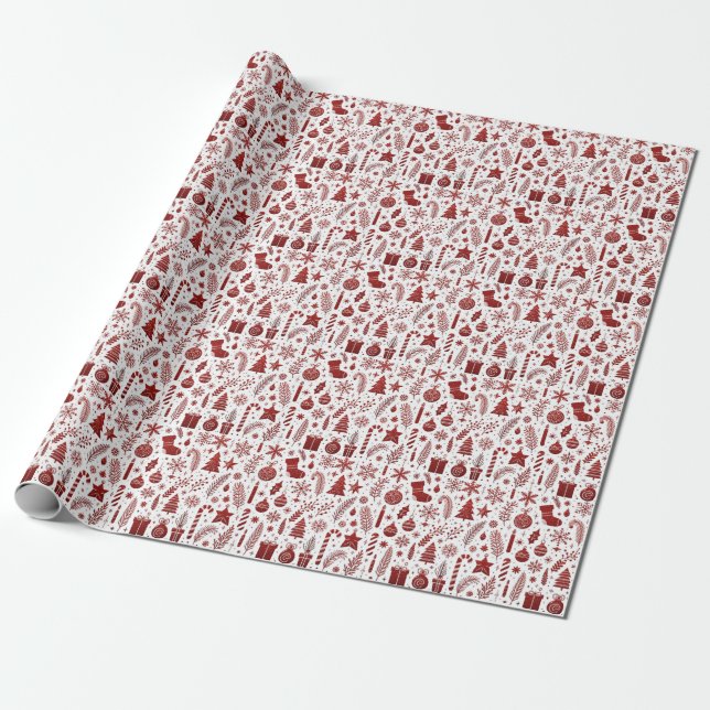 White Red Christmas Wrapping Paper (Unrolled)