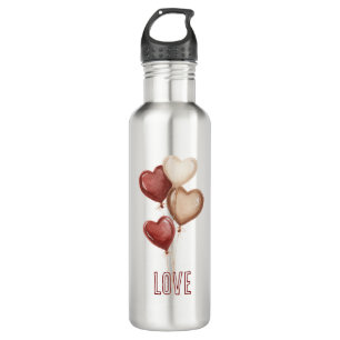 White Red Cream Heart Balloons Love 710 Ml Water Bottle