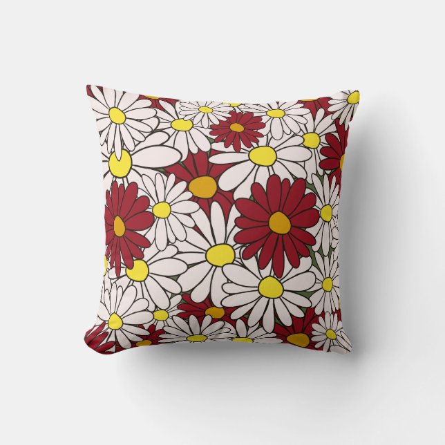 White red daisies floral cushion (Front)