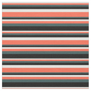 White, Red, Dark Slate Grey, and Black Lines Fabric