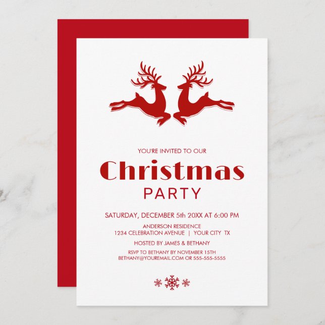 White Red Deer Christmas Party Invitation (Front/Back)