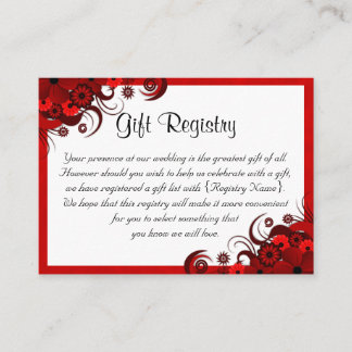 White Red Floral Mini Wedding Gift Registry Enclosure Card