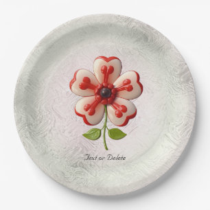 White Red Flower Paper Plate