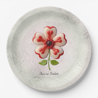 White Red Flower Paper Plate