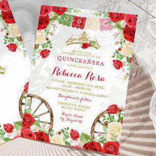 White Red Flowers Colourful Fiesta Quinceañera Invitation