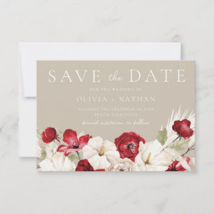 White & Red Flowers Wedding Save The Date