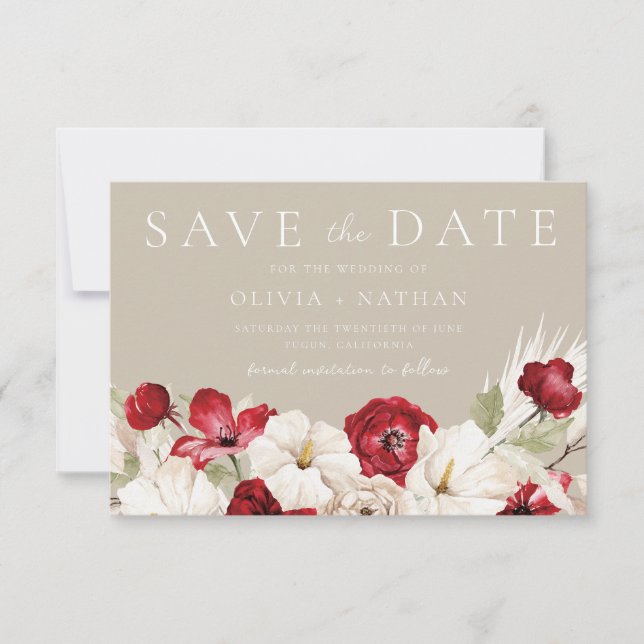 White & Red Flowers Wedding  Save The Date (Front)