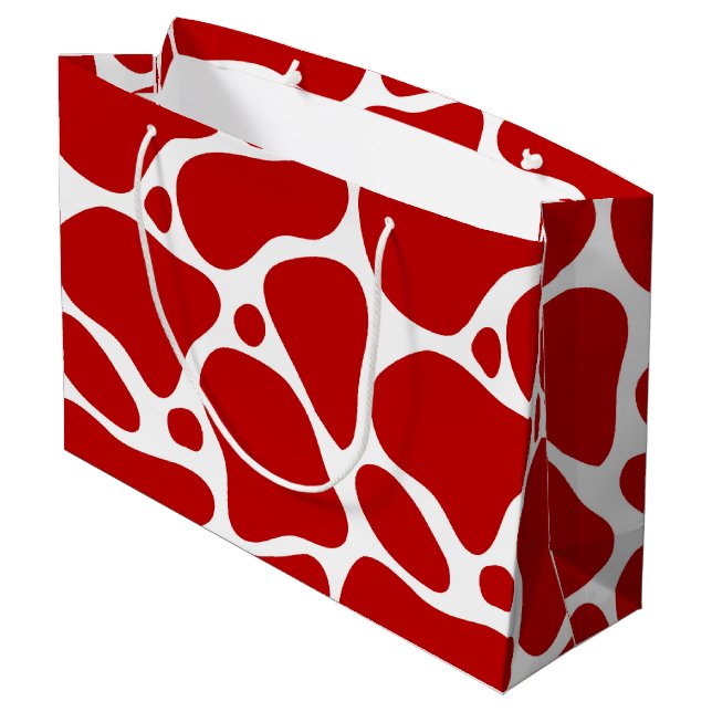 White & Red Giraffe Pattern Large Gift Bag (Back Angled)