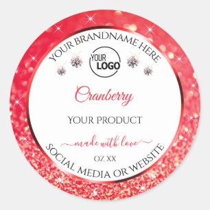 White Red Glitter Product Labels Logo Rhinestones