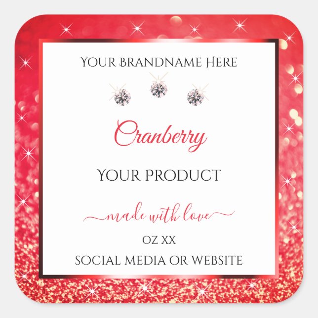 White Red Glitter Stars Product Packaging Labels (Front)