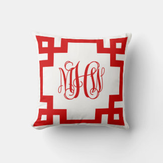 White Red Greek Key Vine Monogram DIY BG Cushion
