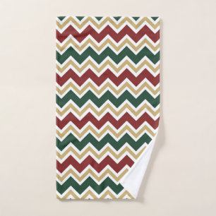 White Red Green Beige Chevron Pattern Hand Towel