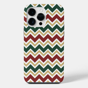 White Red Green Beige Chevron Pattern iPhone 14 Pro Max Case