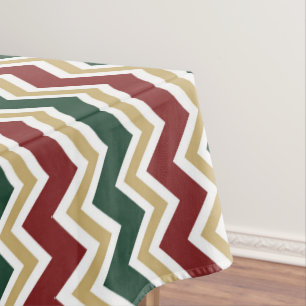 White Red Green Beige Chevron Pattern Tablecloth