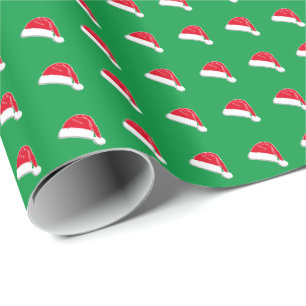 white red green cute Santa Hat pattern Christmas Wrapping Paper