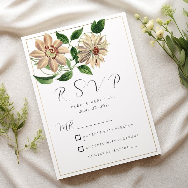 White red green floral botanical RSVP Invitation (White red green floral botanical RSVP)