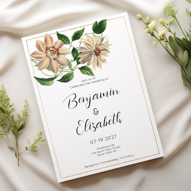White red green floral botanical Wedding Invitation (White red green floral botanical Wedding )