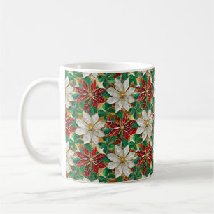 White Red Green Gold Poinsettia Coffee Mug