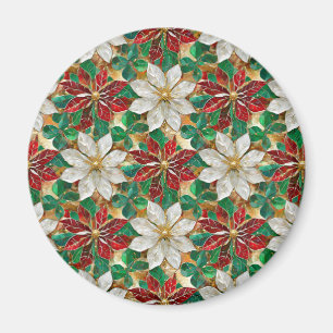 White Red Green Gold Poinsettia Magnet