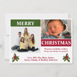 White, Red, & Green Modern 2 Photo Christmas Card