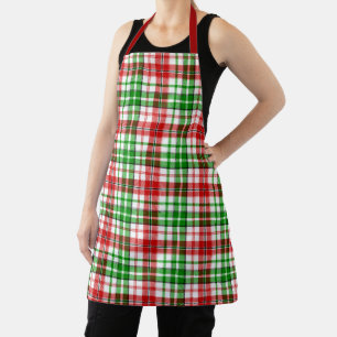 White Red Green Plaid Tartan Design  Apron
