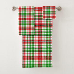 White Red Green Plaid Tartan Design Bath Towel Set