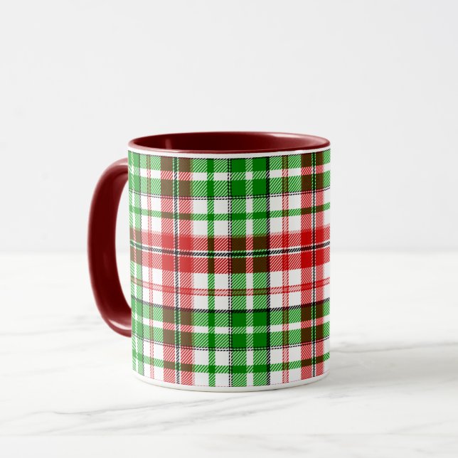 White Red Green Plaid Tartan Design  Mug (Front Left)