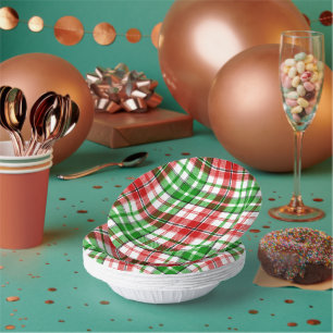 White Red Green Plaid Tartan Design Paper Plate