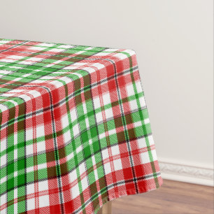 White Red Green Plaid Tartan Design Tablecloth