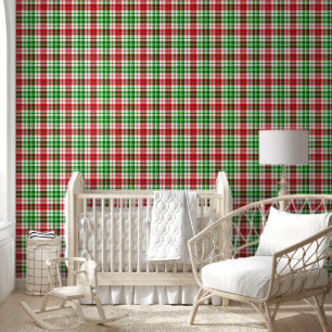 White Red Green Plaid Tartan Design Wallpaper