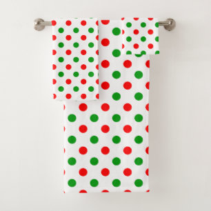 White Red Green Polka Dots Design Bath Towel Set