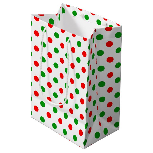 White Red Green Polka Dots Design  Medium Gift Bag (Front Angled)