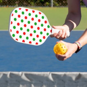 White Red Green Polka Dots Design  Pickleball Paddle