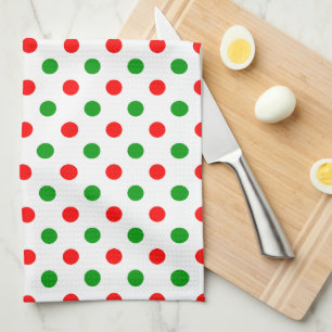 White Red Green Polka Dots Design Tea Towel