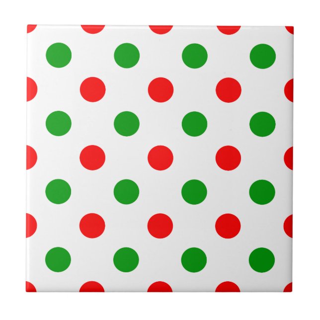 White Red Green Polka Dots Design  Tile (Front)
