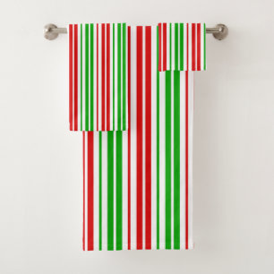 White Red Green Stripes Pattern Bath Towel Set