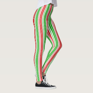 White Red Green Stripes Pattern Leggings